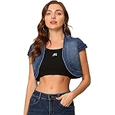 Allegra K Women's Denim Jackets Casual Cap Sleeve Open Front Shrug Summer Outfits Cropped Jean Jacket