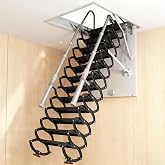 9.8FT Ceiling Mount Attic Ladder, Hidden Retractable Ladders for Loft, 12 Steps Attic Ceiling Pull Down Ladder, Large Folding Attic Stairs with Telescoping Handrail, for Garage (Black, 12 Steps)