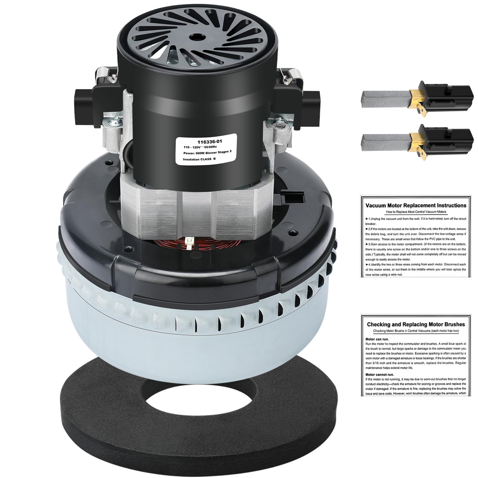 Photo 1 of 116336-00, 116336-01 Vacuum Motor 120V 2-Stage High Efficiency Low Noise Replacement for 56207802, 44903A, 380001, 14800?CAV26?296439 with Motor Gasket 566 (5.7 Inch, Peripheral Bypass Design)