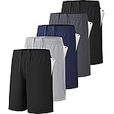 MLYENX 5 Pack Boys Athletic Shorts Active Performance Youth Kids Basketball Shorts Quick Dry with Elastic Waist Pockets