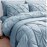 LANE LINEN Twin Comforter Set - 5 Piece - Elegant Pintuck Stitch Design Bedding - with 1 Comforter, 1 Pillowcase, 1 Sham, 1 Flat & 14" Fitted Sheet - Super-Soft, All-Season Everyday Use – French Blue | Everyday soft touch, Fade resistant, Wrinkle resistant, Dorm guest setup, Soft hand feel