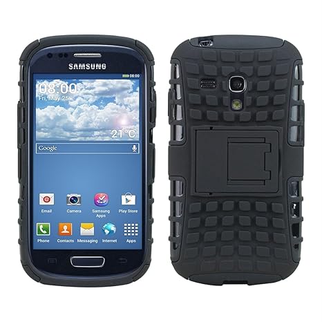 kwmobile Hybrid Outdoor Hülle für Samsung Galaxy S3 Mini mit Ständer - Dual TPU Silikon Hard Case Handy Hard Cover in Schwarz