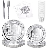 175Pcs 70s Disco Party Supplies - Disco Plates, Napkins, Paper Cups, Knife and Fork - Decorations for Wedding, Birthday, Picnic, Bachelorette Party (Silver)