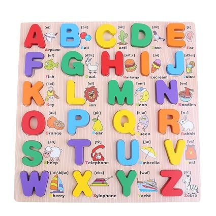 VIPECO Durable Wooden Alphabet English Letters Jigsaw Puzzle Kids Educational (Upper case)