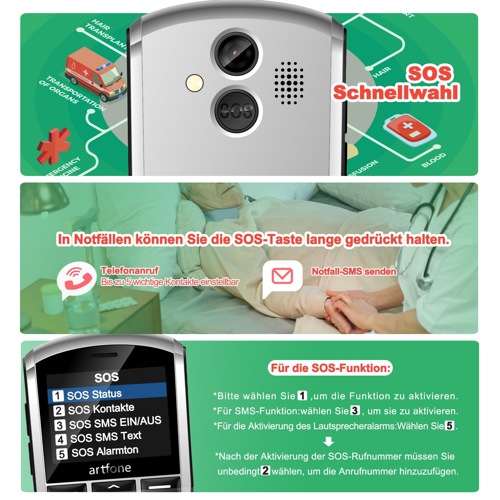 artfone A400 4G Volte Seniorenhandy ohne Vertrag | Großtasten Handy mit Notruftaste&1800mAh Akku,Dual-SIM Tastenhandy mit Tischladestation | Einfaches Mobiltelefon für Senioren, 2,4" Display | Silber 5