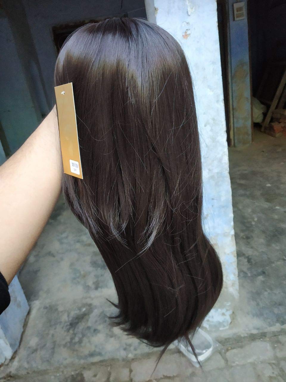 Straight Silky Full Wig 18inch Black Step Cutting Out Curl Pony