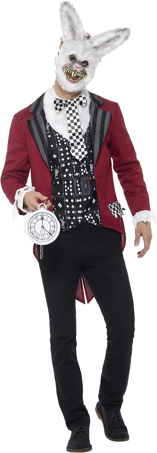 Smiffys Deluxe White Rabbit Costume, Red with Jacket, Mock Shirt, EVA Mask & Pocket Watch