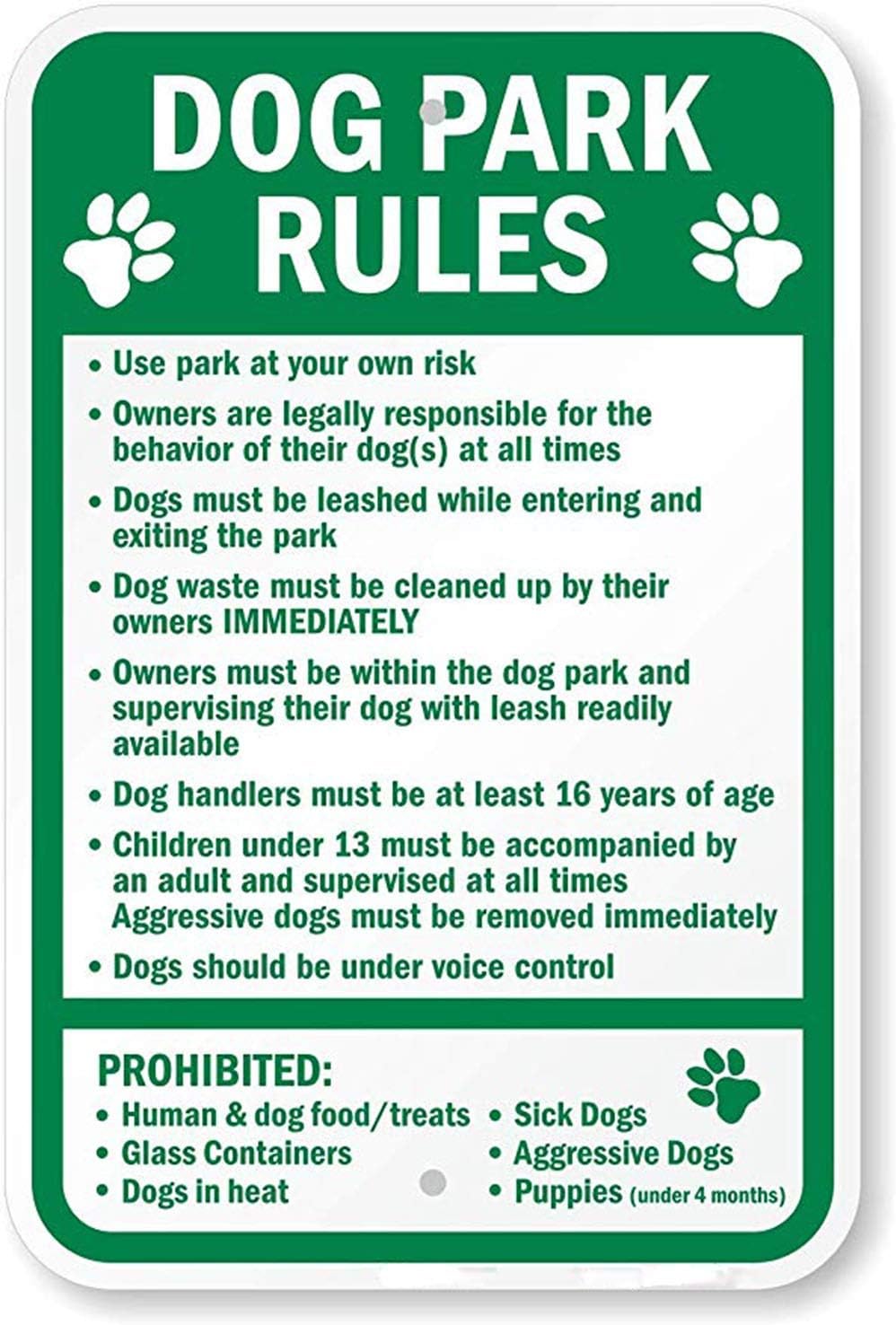 Joycenie New Sign Dog Park Rules, Engineer Grade Aluminum Sign 12''x18''