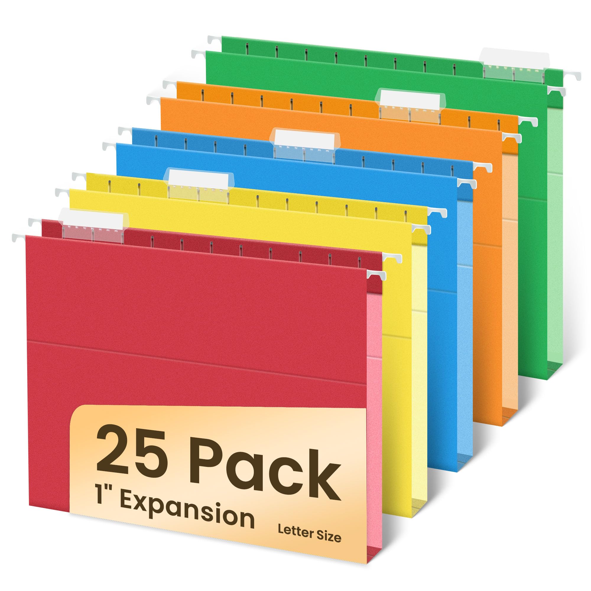 Photo 1 of SUNEE Hanging File Folders Extra Capacity Assorted Colors, 25 Pack Letter Size File Folders with 1/5-cut Tabs, Heavy Duty 1 Inch Expansion, Stay Organized for Your Home and Office Bulk File