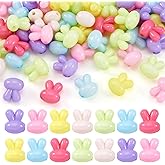 Beadthoven 50pcs Opaque Color Easter Bunny Acrylic Beads Spacers Mixed Candy Color Mini Rabbit Loose Pony Beads Spacers for DIY Colorful Rainbow Necklace Bracelet Jewelry Making