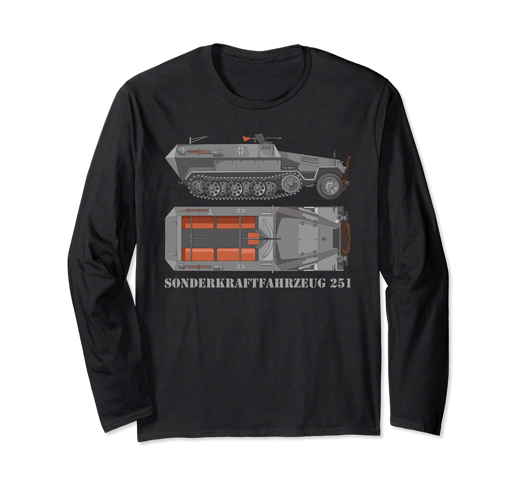 SdKfz 251 German WW2 Half-track APC Hanomags Diagram Long Sleeve T-Shirt