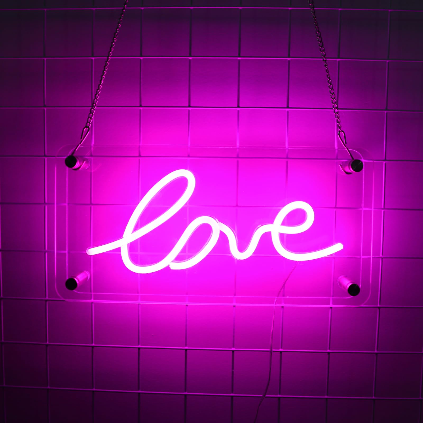 WIOSOUL Neon Love Sign - LED Neon Light Sign, Dimmable USB Powered Pink Love Neon Signs on Double-Layer Acrylic Board for Bedroom, Wedding, Valentine's Day, Christmas