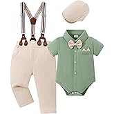 YALLET Baby Boy Clothes Suit Newborn Infant Gentleman Outfits, Formal Dress Shirt+ Bowtie+ Suspender Pants Wedding Party Set