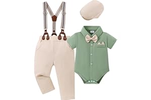 YALLET Baby Boy Clothes Suit Newborn Infant Gentleman Outfits, Formal Dress Shirt+ Bowtie+ Suspender Pants Wedding Party Set