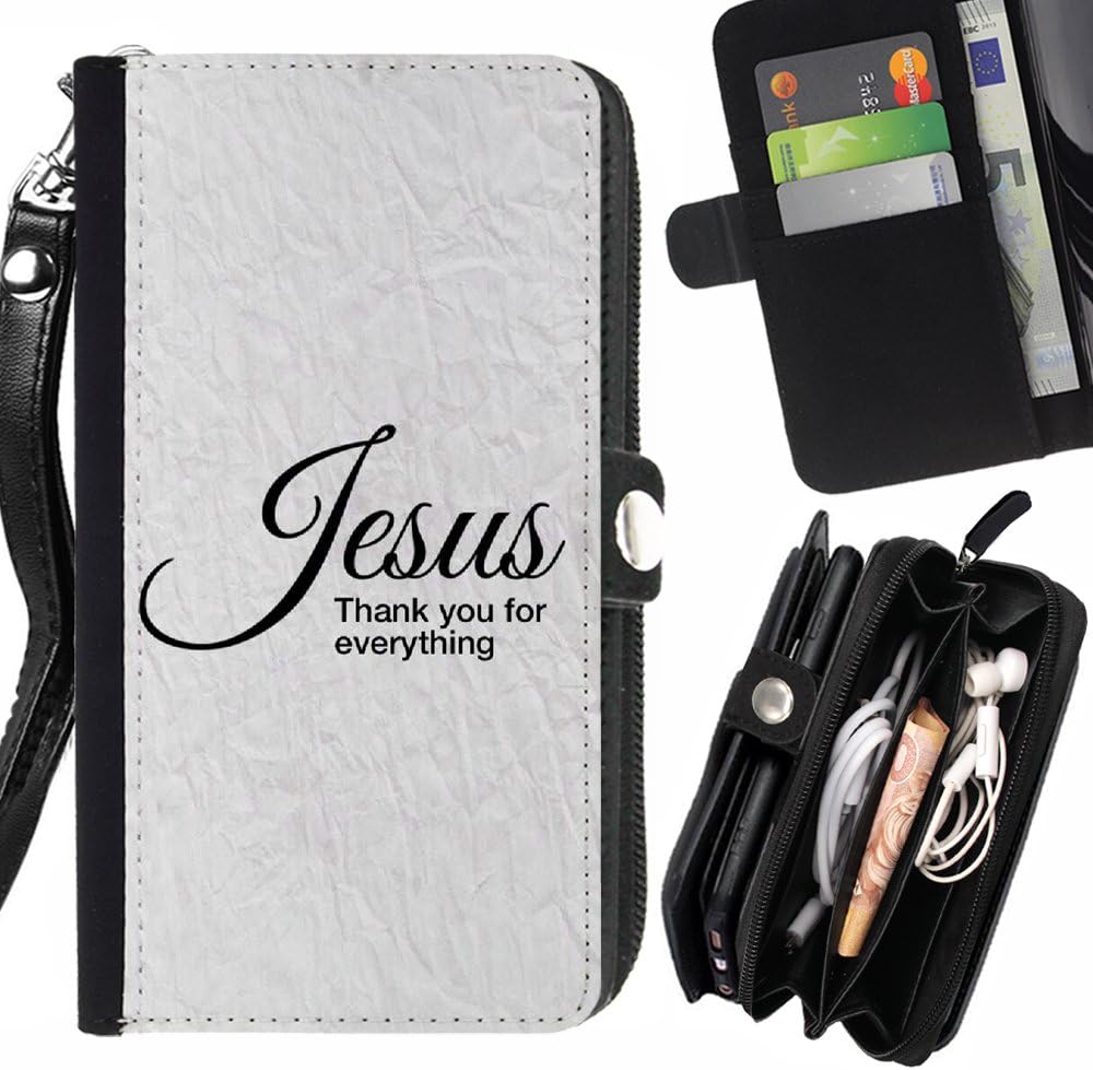 FJCases Christian Quotes Bible God Jesus Card Holder Wallet with Strap and Zipper Cover Case for Apple iPhone 7 Plus/iPhone 8 Plus