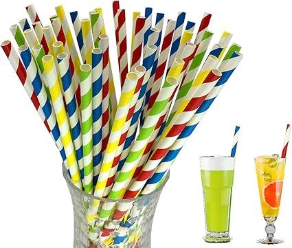 Amazon ペーパーストロー 100本 リサイクルパッケージ 生分解性 バルクドリンクストロー 日常 パーティー 結婚式 お祝い Diy マルチカラー Binhai ストロー
