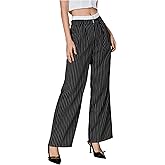 SOLY HUX Women's Striped Pants Color Block High Waisted Wide Leg Casual Work Office Long Trousers