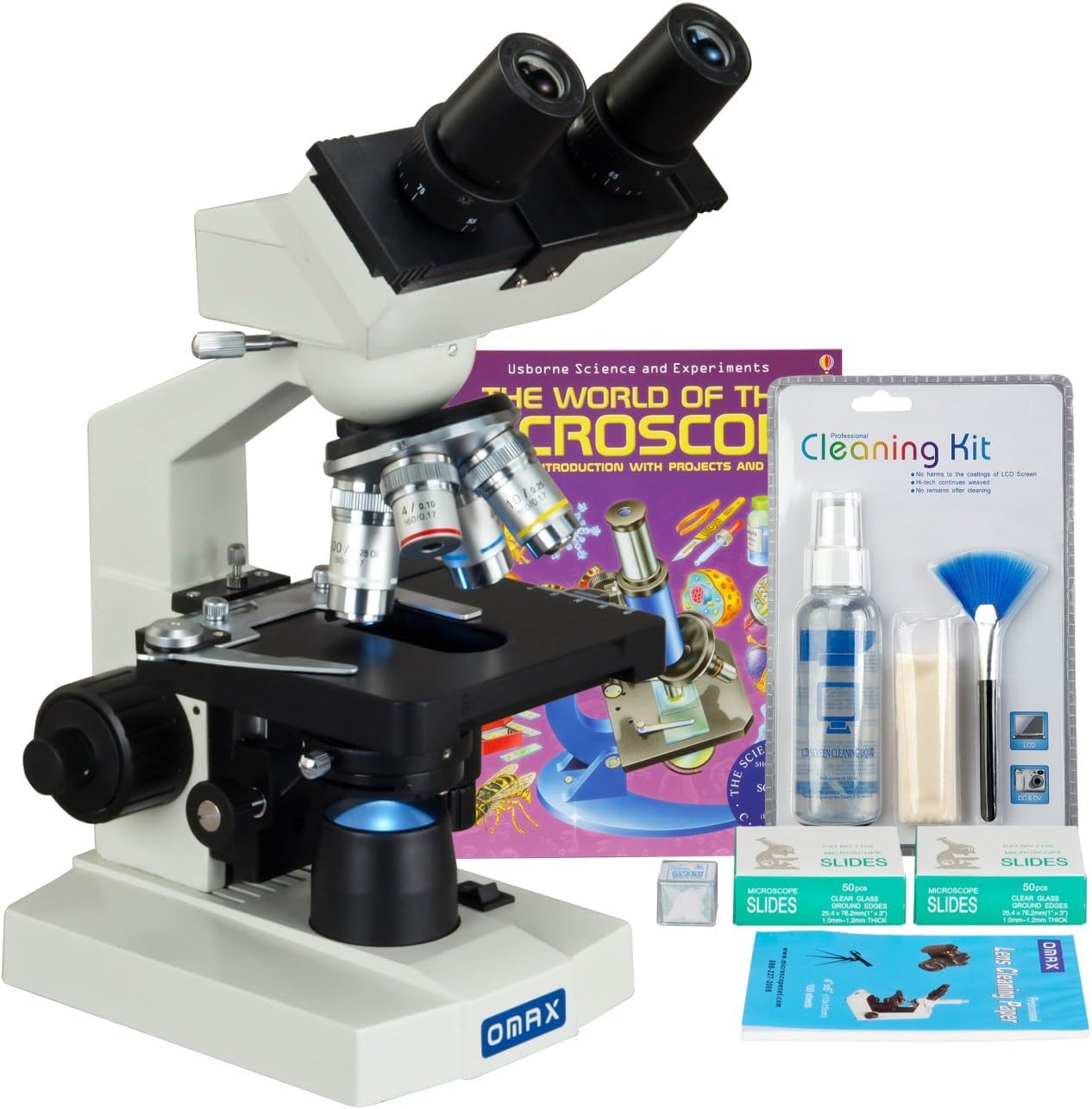OMAX 40X2500X LED Binocular Compound Microscope + Cleaning