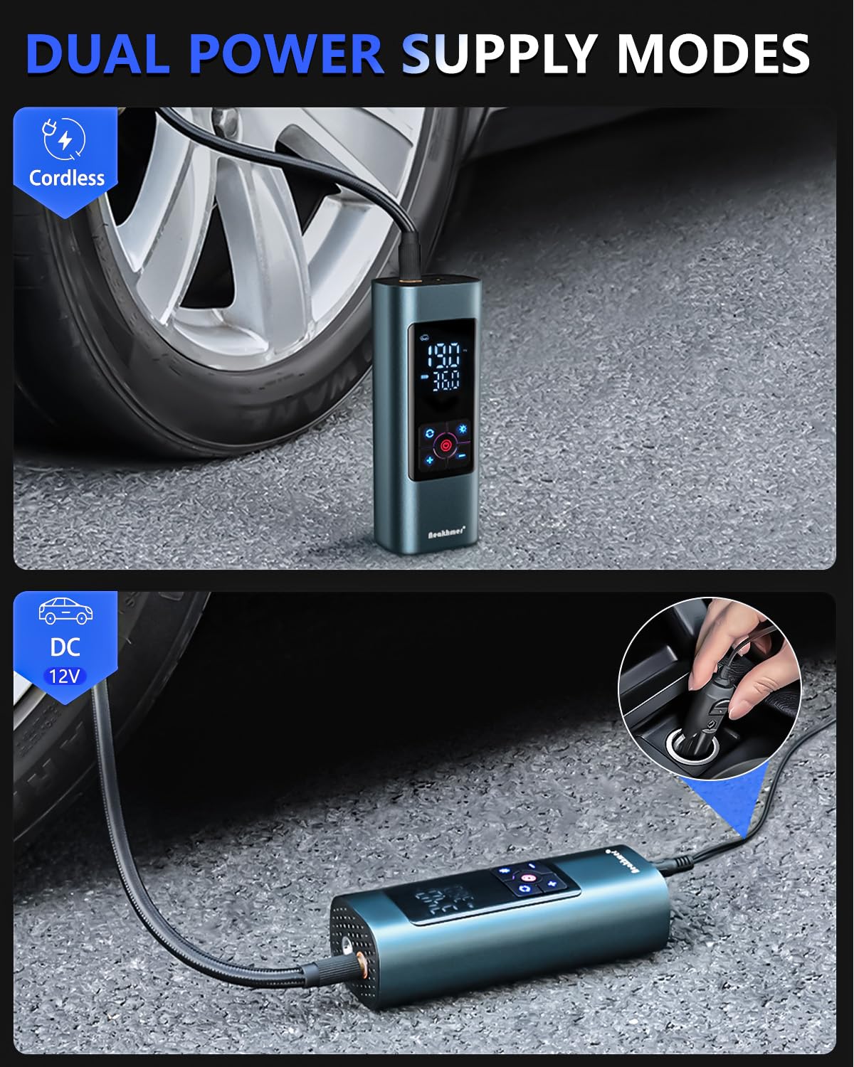 Neakhmer Mini Kompressor Akku Luftpumpe：150PSI Elektrische luftpumpe mit Deflate-Funktion - Tragbare Pumpe für Auto Motorrad Fahrrad 5