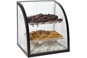 DISPLAYS2GO Clear Acrylic Food Display Case with Black Metal Frame, 18 x 17-3/4 x 16-1/4-Inch, Rear-Loading Doors and 3 Removable Trays