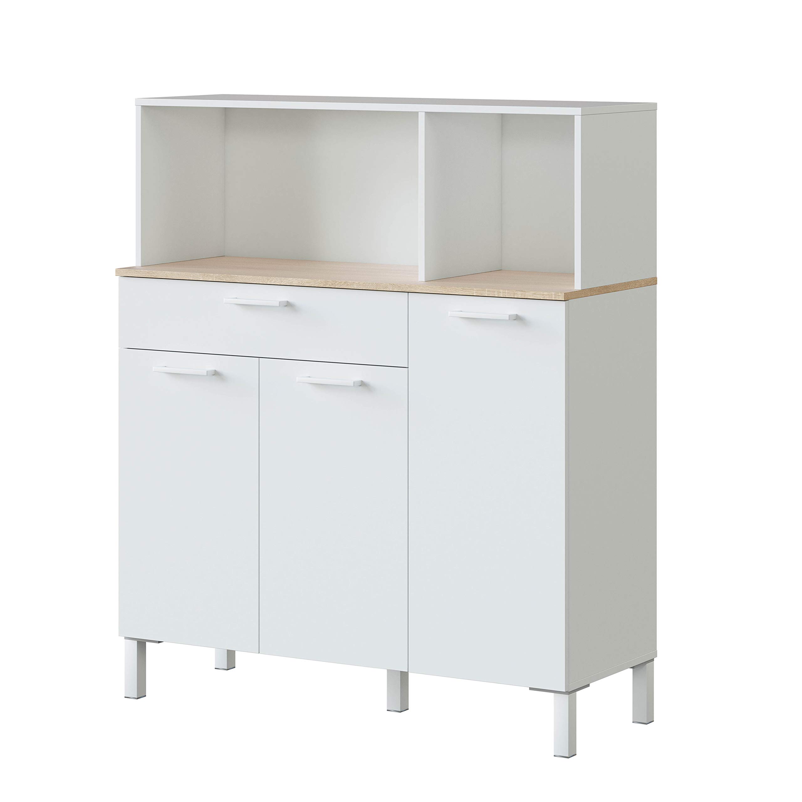 Alacena-de-Cocina-Aparador-Comedor-Mueble-Auxiliar-3-Puertas-1-Cajon-y-Estante-Interior-Acabado-en-Blanco-Artik-y