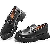 MACNMEUU Chunky Loafers Women Platform Loafers for Women Chunky Heel Lug Sole Loafers for Women Slip ons Round Toe