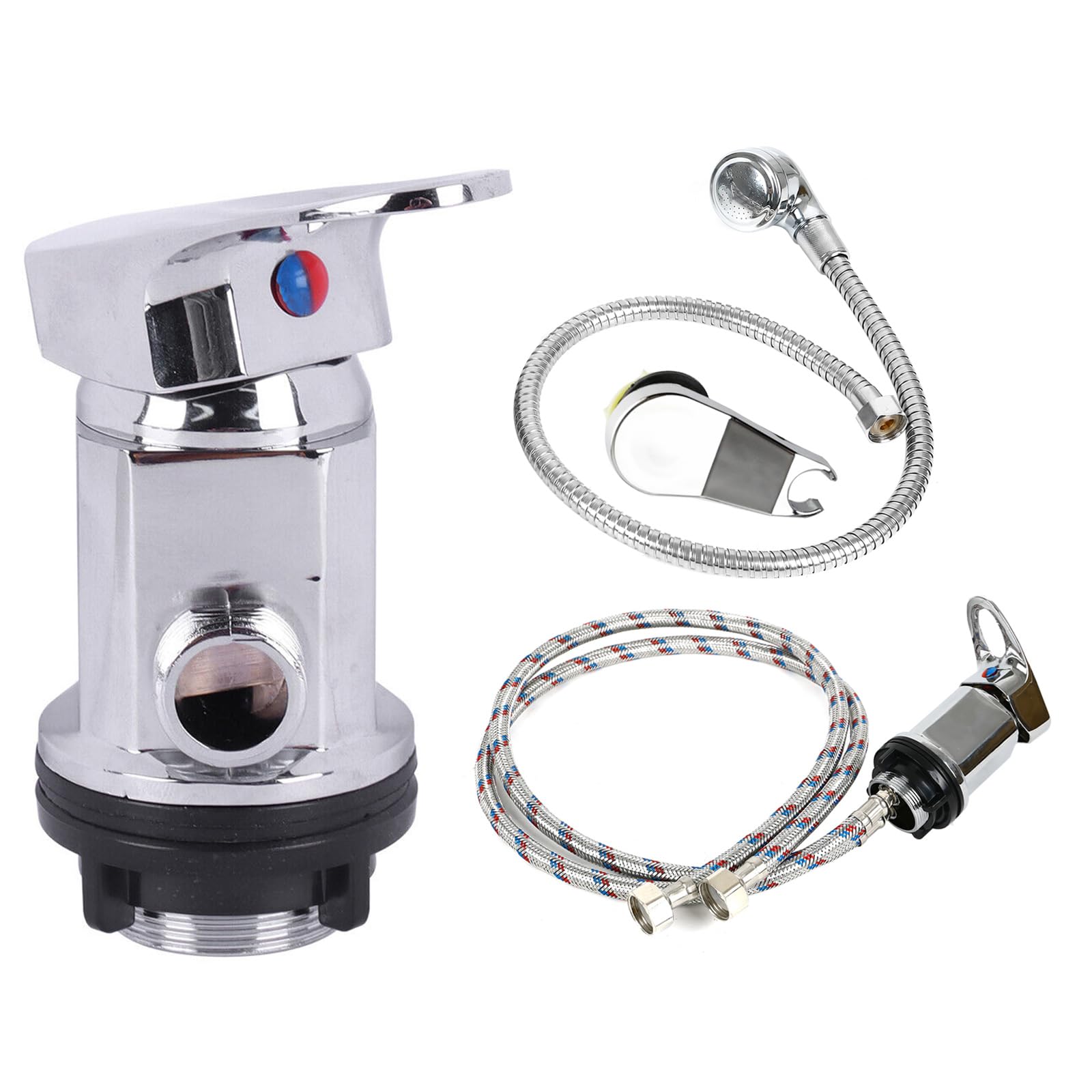 Shower Mixer Tap Outlet 1/2 Inch with 80 cm Inlet Pipes and Outlet Pipes + Sprinkler Set for Motorhome Campervan