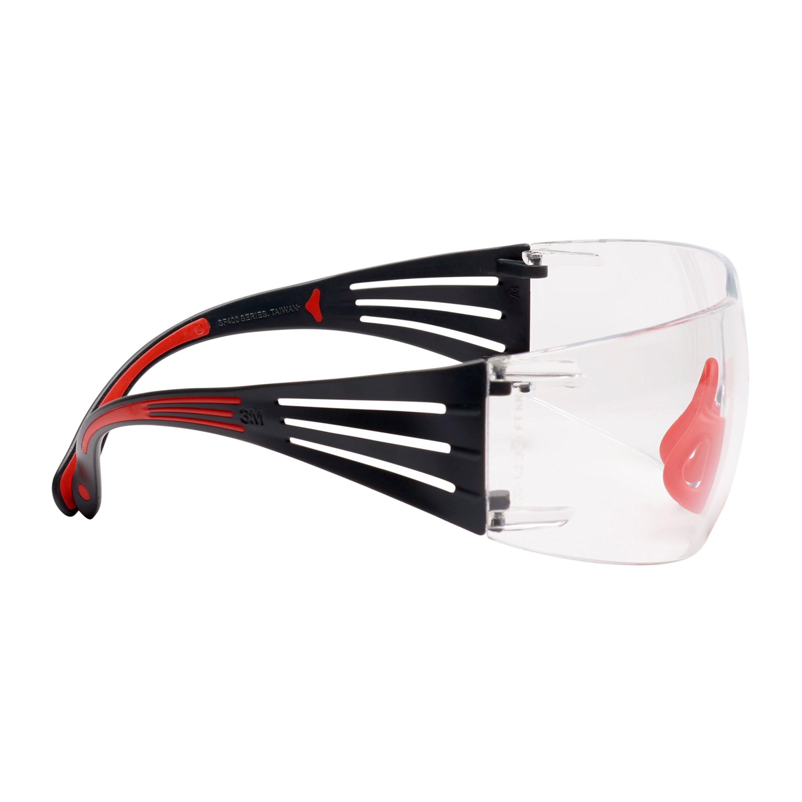 3M SF401SGAF-RED SecureFit 400 Safety Glasses, Red/Grey frame, Scotch Gard Anti-Fog, Clear Lens