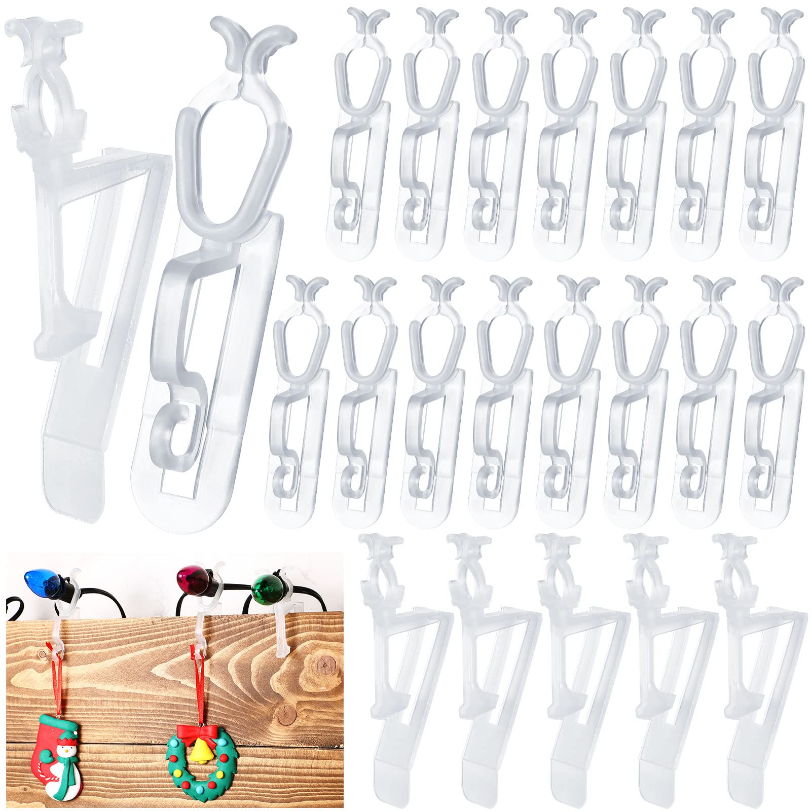 Queekay 200 Pcs Christmas Light Clips Universal Gutter and Shingle Clip for C7, C9 Outside Plastic String Lights Hooks for Roof Fence Christmas Halloween Holiday (Clear)