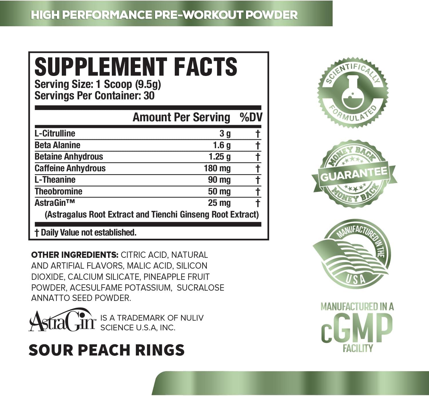 NITROSURGE Pre Workout Supplement - Endless Energy, Instant Strength Gains, Clear Focus, Intense Pumps - Nitric Oxide Booster & Powerful Preworkout Energy Powder - 30 Servings, Sour Peach Rings: Health & Personal Care