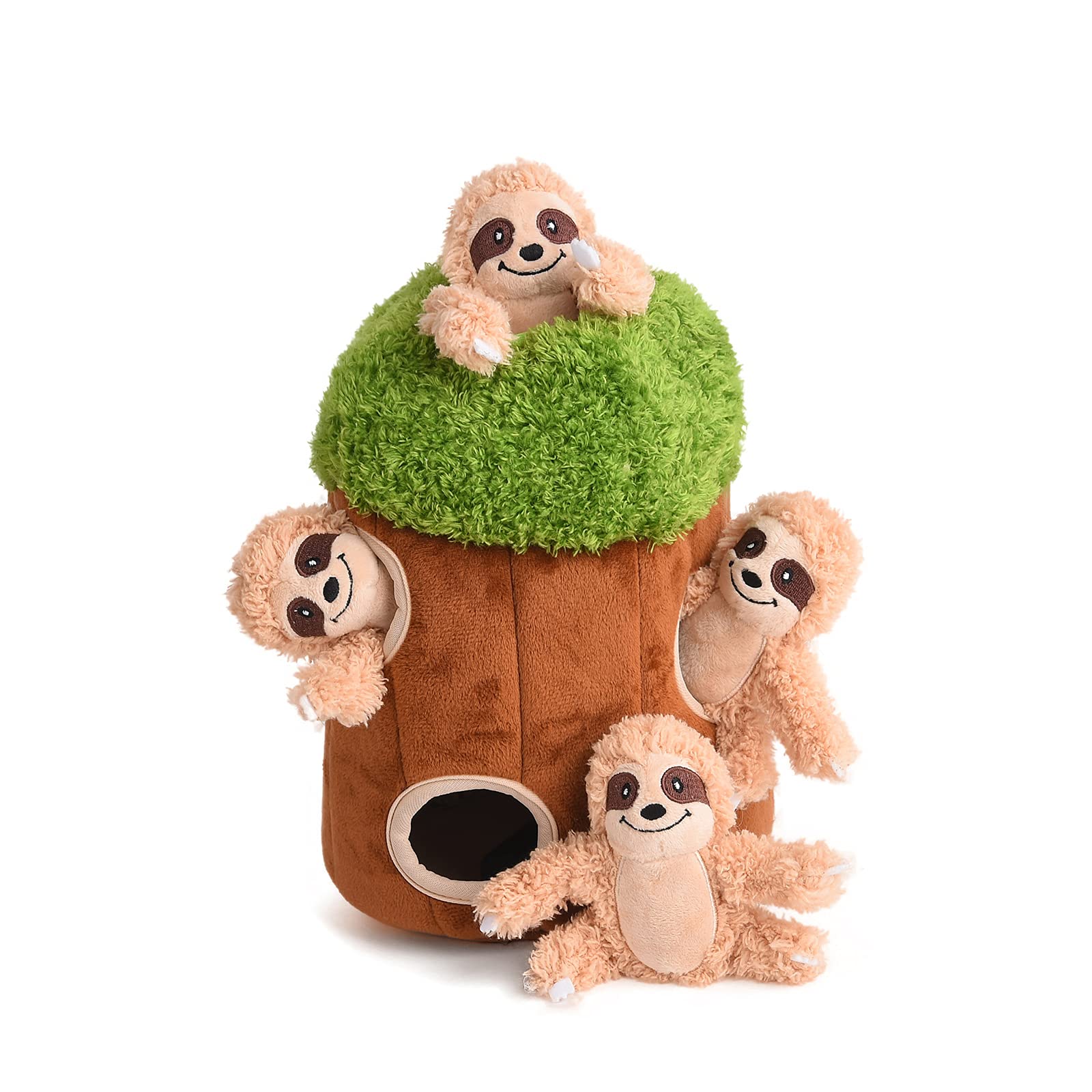 Photo 1 of okegztoa Interactive Squeaky Dog Toys Plush Sloth Dog Toy, Stuffing Woodland Friends Burrow, Dog Toys for Small Medium Large Dogs, Squeaky Plush Dog Toy (Medium)