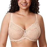 DELIMIRA Women's Plus Size Minimizer Bras Full Coverage Lace Unlined Underwire Bra B-K Cups