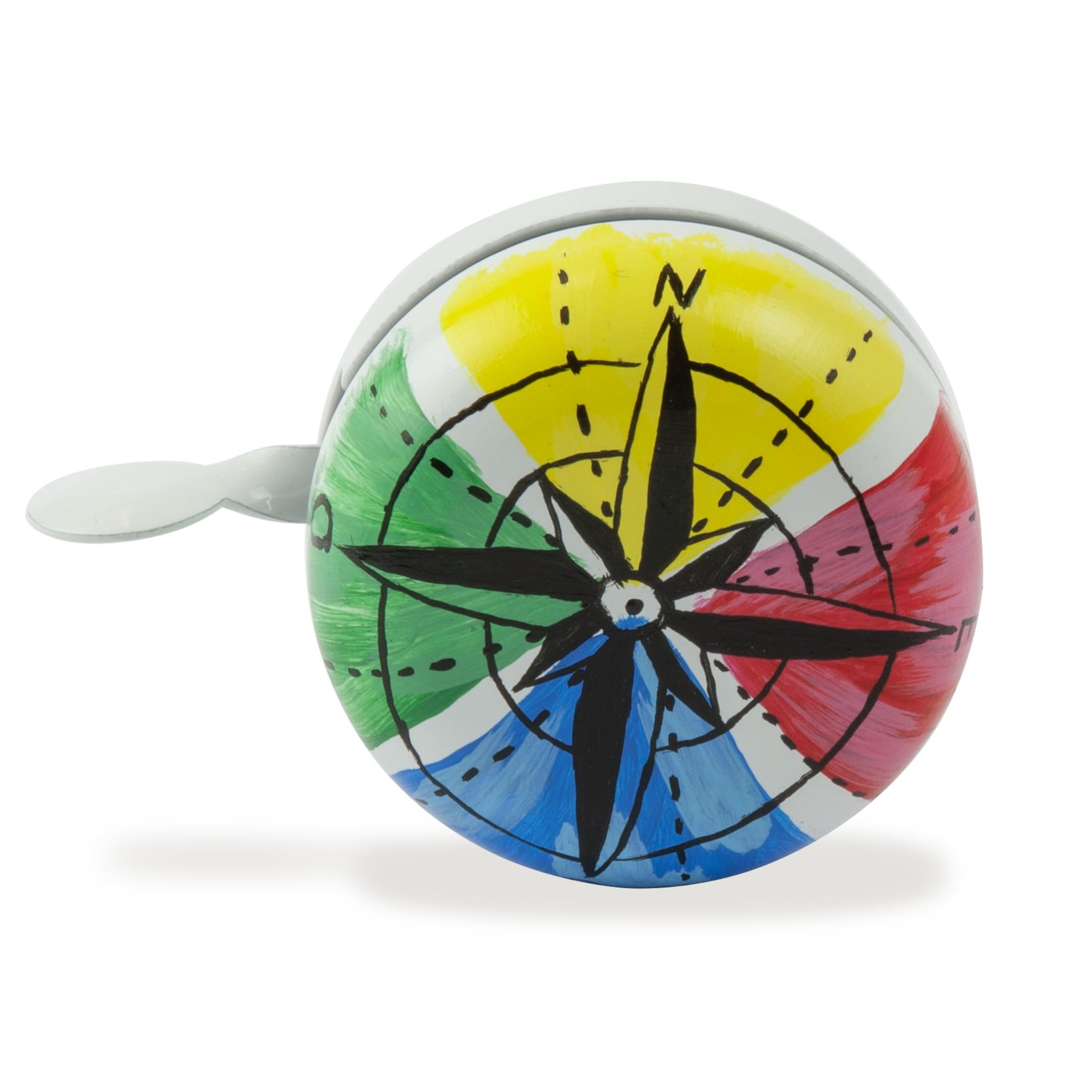 MUGI | Classic Bell for Bicycle and Scooter | Hand-Painted | Handlebars Diameter 18 to 25 mm | Design Cardinal Point | White Color | 5.8 cm | Loud and Clear Sound