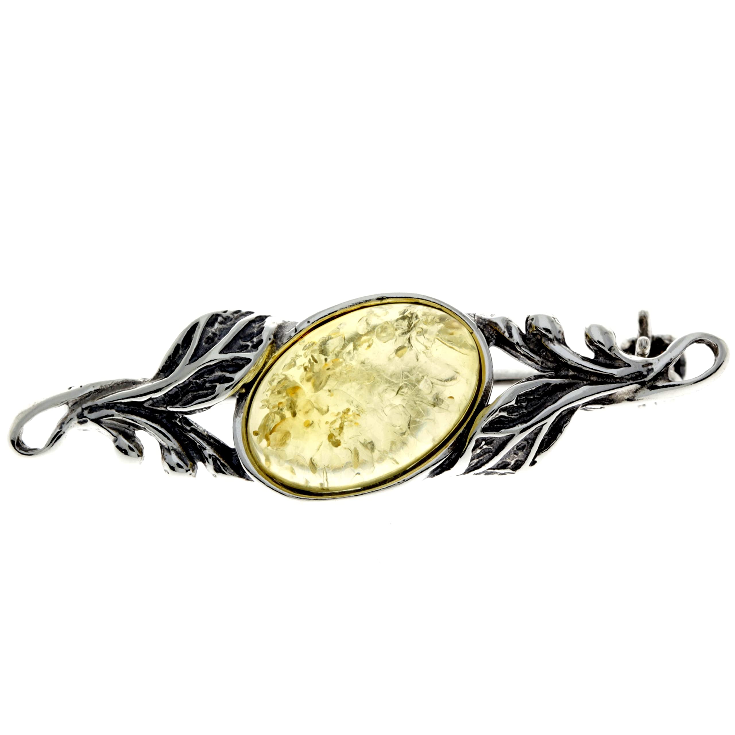 SilverAmber Jewellery Oval Genuine Honey Baltic Amber & Sterling Silver Classic Brooch - 4022H