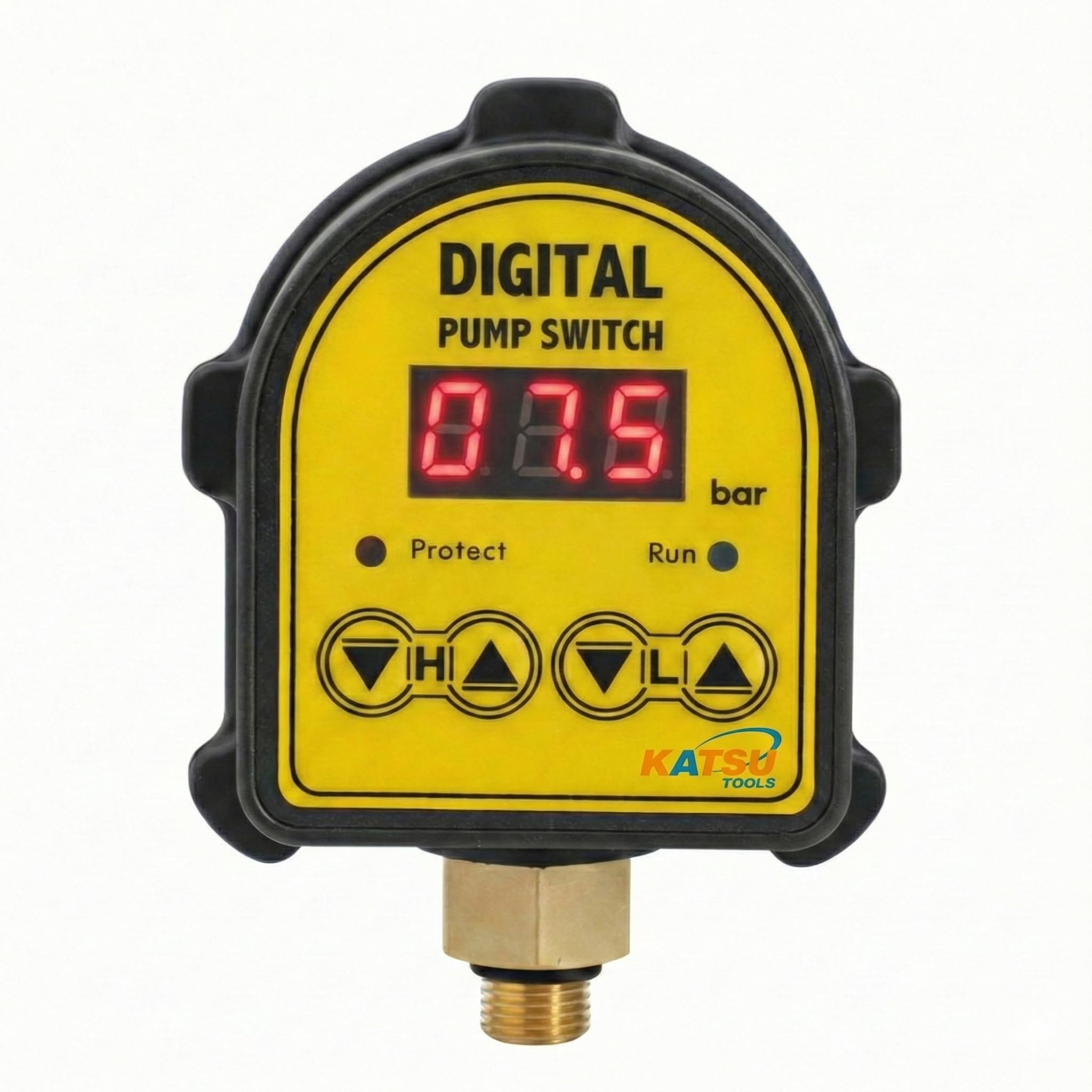 KATSU Digital Pressure Control Switch 10 Bar, 220V 10A Automatic Pump Controller, G1/4 Electronic Pressure Sensor for Water, Oil & Gas with Short Circuit & Water Shortage Protection