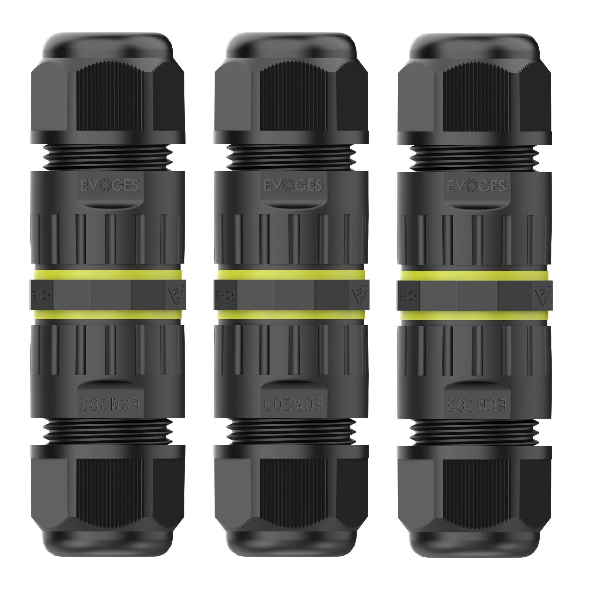 EVOGES IP68 Waterproof Outdoor Inline Cable Connector, 3 Pole, Ø5-12mm Cable Diameter, 0.5-2.5mm² Conductor, UKCA, UL, CE, TUV, RoHS Certified (3)