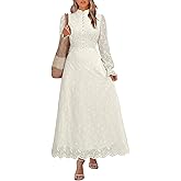 ANRABESS Wedding Guest Dresses for Women 2025 Fall Formal Long Sleeve Eyelet High Neck Elegant Classic Maxi Dress Pockets