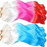 Jucoan 2 Pairs Belly Dance Fans 1.8M/6 Ft Long Bamboo Faux Silk Veils Fans for Women Dancers - Stage Performances, Worship Dance, Wedding Shows, Left & Right Hand, Gradient Color