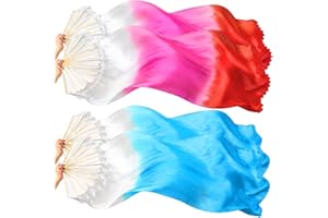 Jucoan 2 Pairs/4 PCS Belly Dance Fans 1.8M/6 Ft Long Bamboo Faux Silk Veils Fans for Women Dancers - Stage Performances, Wors