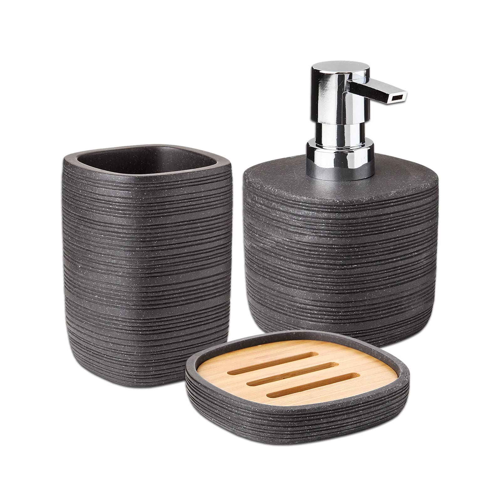 TATAY Table Top Collection Soap Dish, Polyresin, Dark Gray, measures 9.7 x 9.7 x 1.8 cm