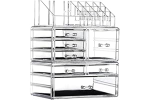 Cq acrylic Makeup Organizer Skin Care Large Clear Cosmetic Display Cases Stackable Storage Box With With 7 drawers and 16 slots,Set of 3