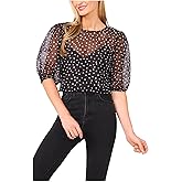 CeCe Women's Polka Dot Balloon Short Sleeve Crew Neck Top