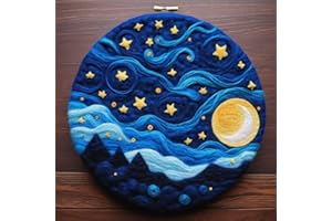 yesJRL Needle Felting Kits Beginners, Natural Landscape DIY Wool Needle Felting Starter Kit, Floral Needle Felt Set with Foam Pad, Felt Cloth and Instructions, Used for Home Decoration (Blue)