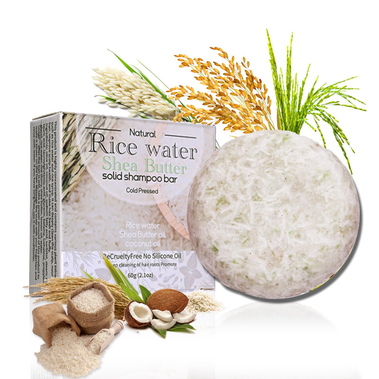 Rice Shampoo Bar and Conditioner Bar-100% Natural Vegan rice water shampoo bar for hair growth,Volumizing,Nourishing,Moisturizing,Cleansing & Strengthening for Hair Loss Dry Damaged Hair-Cruelty Free