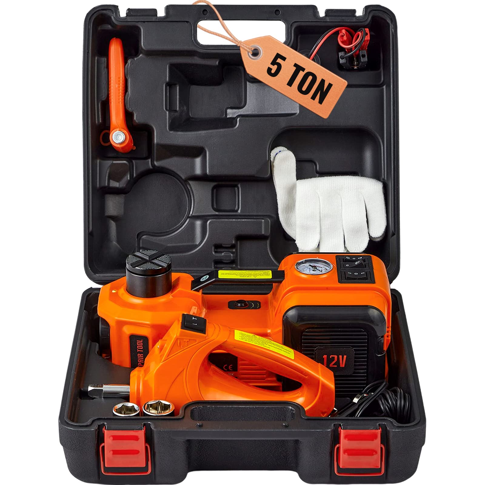 Photo 1 of VEVOR Electric Car Jack, 5 Ton/11023 LBS Hydraulic Jack Lift with Electric Impact Wrench, Built-in Inflatable Pump, and LED Light for SUV MPV Sedan Truck Change Tires Garage Repair