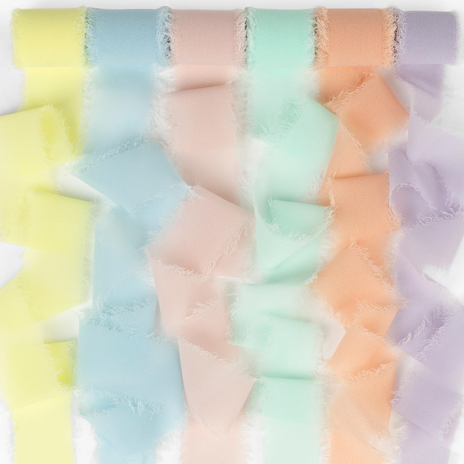 Photo 1 of Pastel Macaron Chiffon Ribbon - 1 Inch x 3 Yds Colorful Frayed Chiffon Silk Ribbon for Wedding Invitation, Flower Bouquets, Gift Wrapping, Bridal Shower, Baby Shower