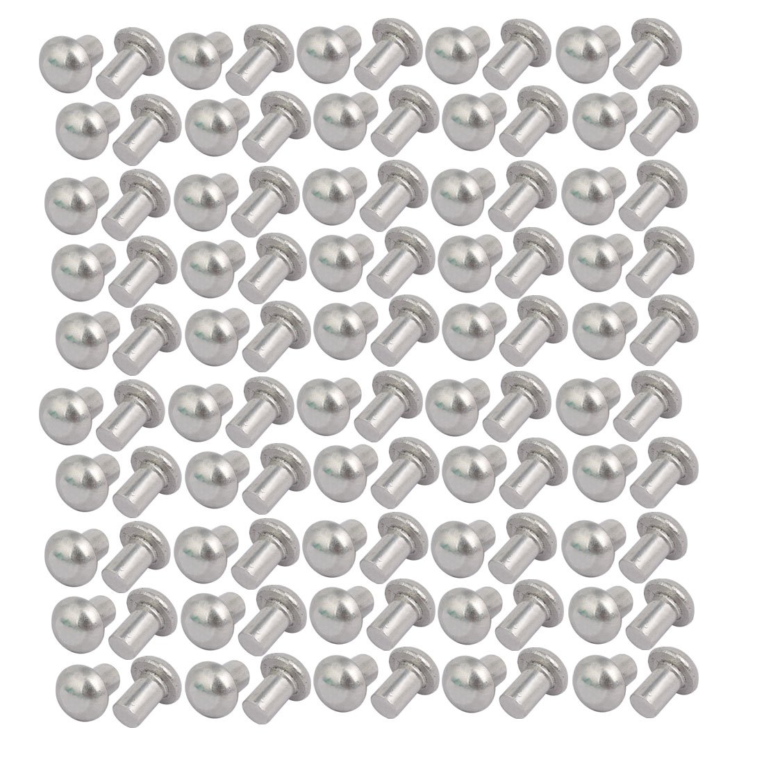 Sourcingmap 100pcs M4 x 6mm Aluminum Half Round Head Solid Rivet Fastener Silver Tone