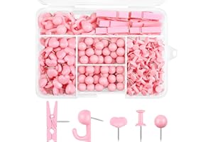 KOORITO 260 Pcs Push Pins Set 5 Styles Pink Thumb Tacks Cute Push Pins for Bulletin Board, Cork Board