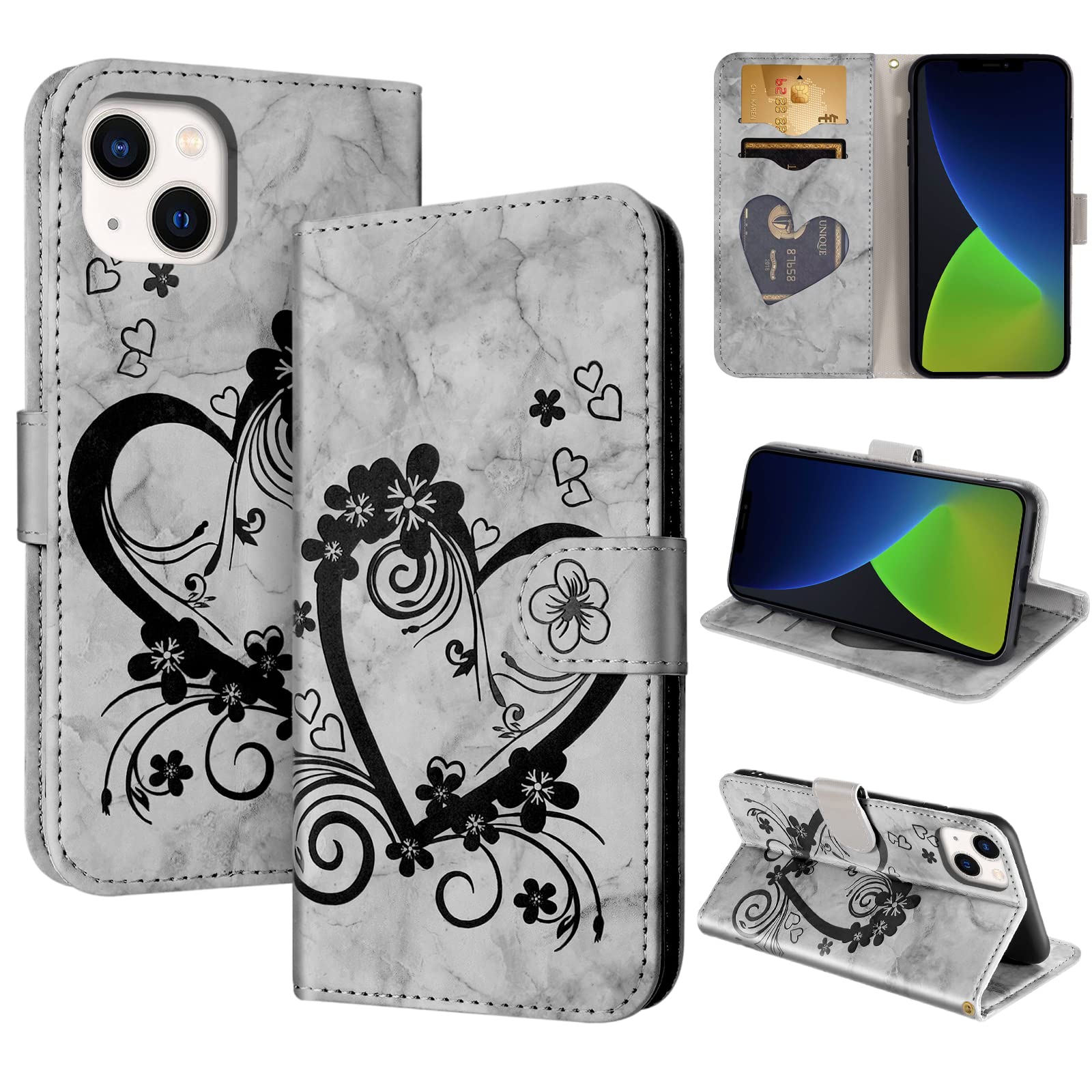 CASAFUNY Case for iPhone 14, Premium Leather Wallet Case Magnetic Flip Phone Case Shockproof Cover with Card Holder Kickstand for iPhone 14, Black — image 1