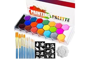AOLIKOKO 22 Colors Face & Body Paint Palette Kit，Halloween Makeup Kit, face painting kit professional，with 10 Brushes+30 pcs Stickers，Ideal for Halloween Cosplay Party SFX Arty Stage Makeup(22-Colors)